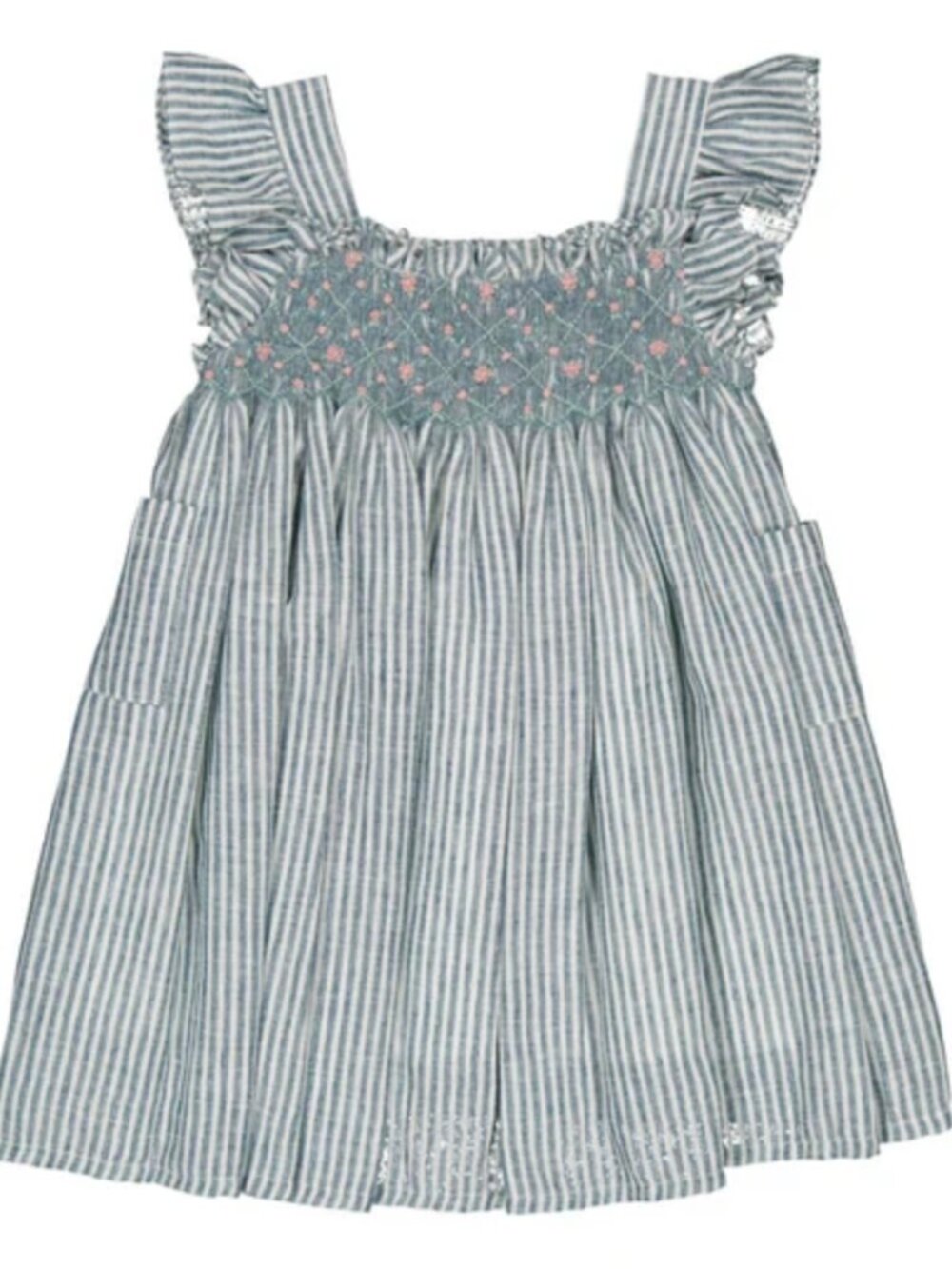 Kidiwi Teal Stripes Linen Crocus Girls Linen Dress